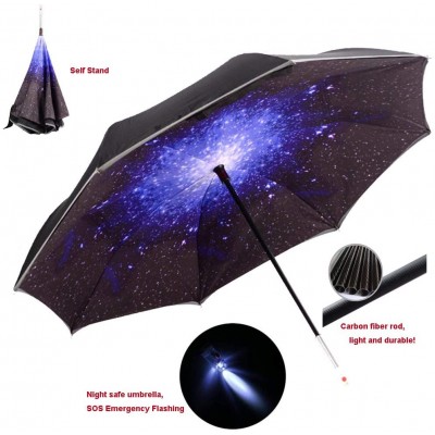 Outdoor walking reverse car umbrella repel windproof travel led umbrella double canopy