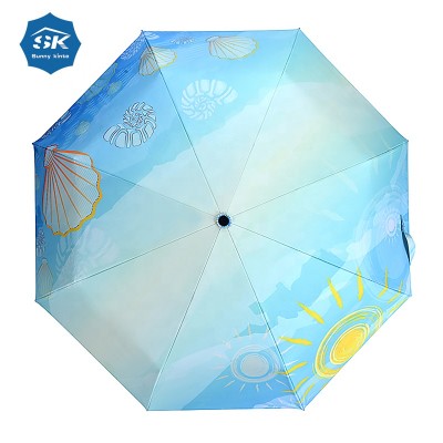 21Inch automatic folding rain umbrella with logo prints 3 folding