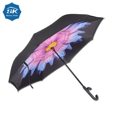 Custom OEM waterproof semi automatic reverse double layer inverted umbrella