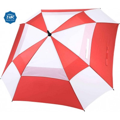 Extra Large Golf Umbrella 62/68 Inch Vented Square Umbrella Windproof Auto Open Double Canopy Oversized Stick Umbrella