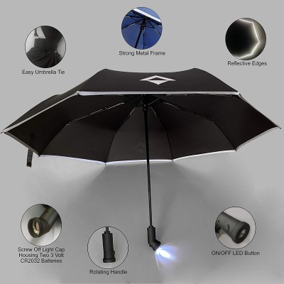 Top quality Portable compact 3 foldable reflective LED travel umbrella