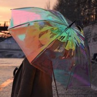 24 Inch New Material Laser Paraguas Clear Changing Color Hologram Holographic Umbrella Wholesale Parasol